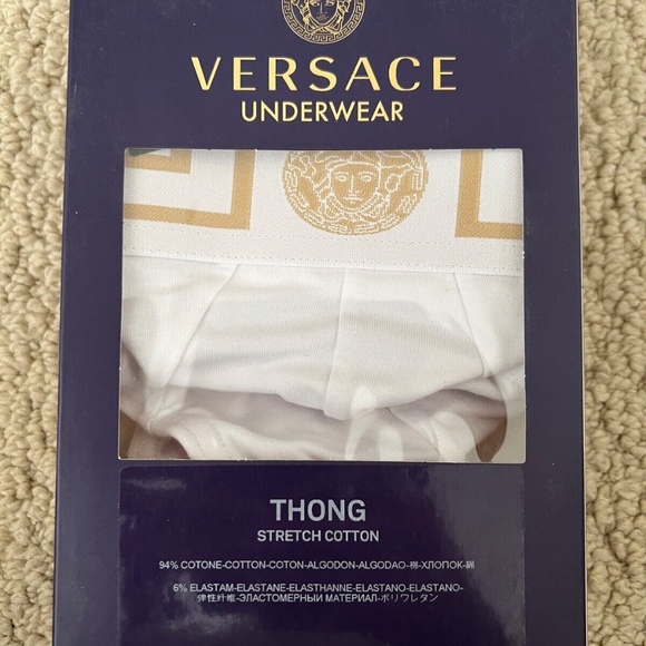 Versace Greca Border Medusa Greek Key Logo White Thong Underwear w/ Tags+Box - Picture 10 of 14